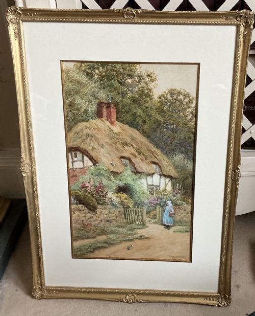 ARTHUR CLAUDE STRACHAN WATERCOLOUR YOUNG GIRL OUTSIDE A COTTAGE GARDEN - ADDITIONAL PHOTO 1