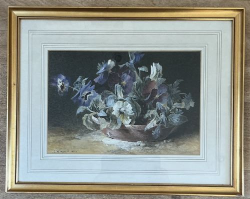 GRACE HASTIE WATERCOLOUR STILLLIFE OF PANSIES - ADDITIONAL PHOTO 1