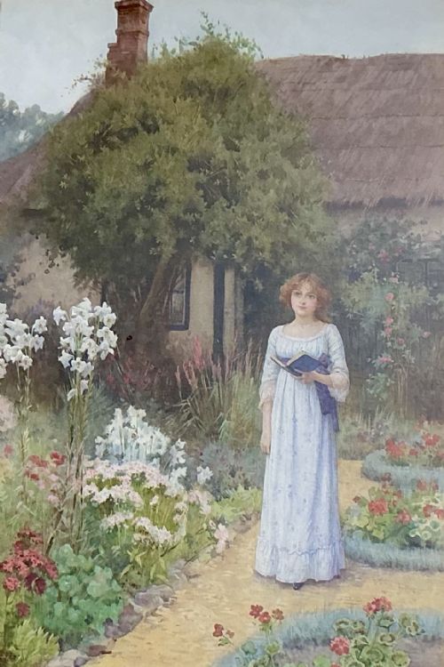william affleck watercolour her favourite poem - CATEGORY: ANTIQUE ART - DATED 1910
