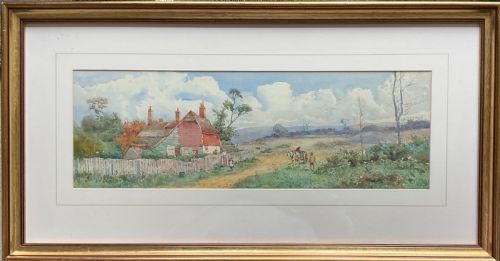 WILL ANDERSON WATERCOLOUR RURAL SCENE WITH COTTAGE FIGURES AND HORSE AND CART - ADDITIONAL PHOTO 1