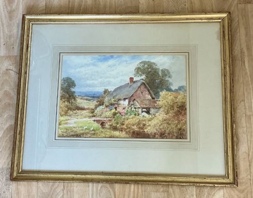 HARRY SYLVESTER STANNARD WATERCOLOUR RURAL THATCHED COTTAGE BY A STREAM - ADDITIONAL PHOTO 1