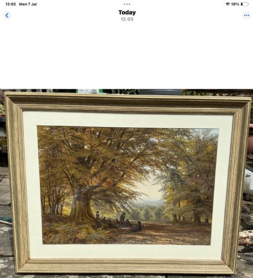 EDMUND GEORGE WARREN WATERCOLOUR THE WOODLAND PICNIC - ADDITIONAL PHOTO 1