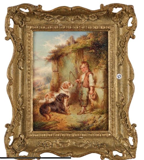 PAUL JONES OIL PAINTING A YOUNG BOY WITH TWO SETTERS - ADDITIONAL PHOTO 1