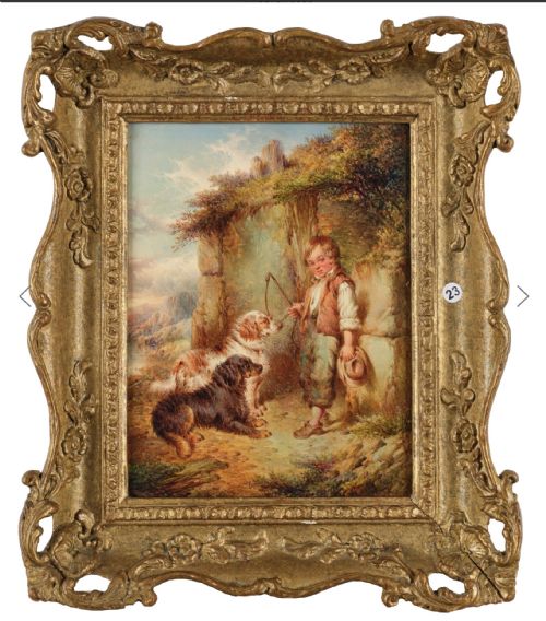 PAUL JONES OIL PAINTING A YOUNG BOY WITH TWO SETTERS - ADDITIONAL PHOTO 2