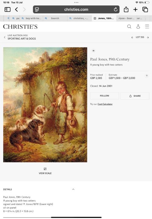 PAUL JONES OIL PAINTING A YOUNG BOY WITH TWO SETTERS - ADDITIONAL PHOTO 3