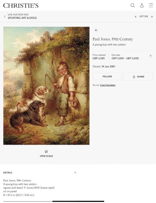 PAUL JONES OIL PAINTING A YOUNG BOY WITH TWO SETTERS - ADDITIONAL PHOTO 4