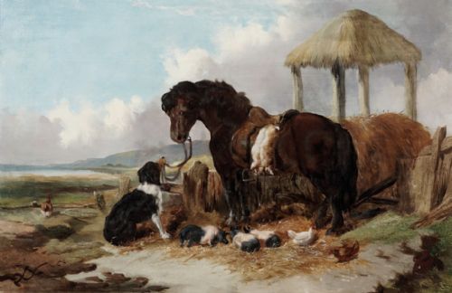 circle of george horlor oil painting the farmers companions - CATEGORY: ANTIQUE ART - DATED 19TH CENTURY