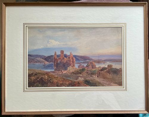 RPNOBLE WATERCOLOUR RUINED CASTLE IN COASTAL LANDSCAPE - ADDITIONAL PHOTO 1
