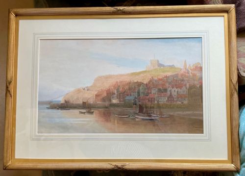 JAMES THOMAS WATTS WATERCOLOUR WHITBY WITH THE ABBEY IN THE BACKGROUND - ADDITIONAL PHOTO 1