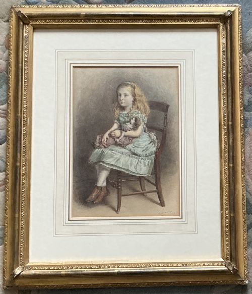 GEORGE GOODWIN KILBURNE WATERCOLOUR YOUNG GIRL WITH HER DOLL - ADDITIONAL PHOTO 1