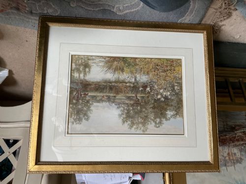 THOMAS HUNN WATERCOLOUR COWS IN A RIVERSCAPE WITH COWS IN A FIELD BEYOND - ADDITIONAL PHOTO 3