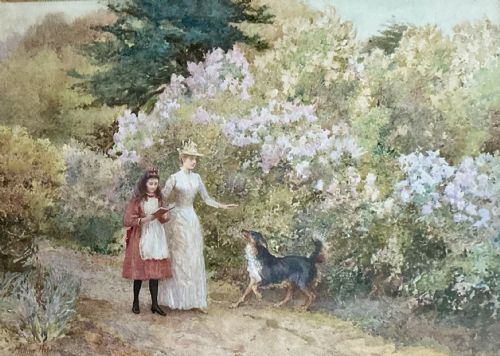 ARTHUR HOPKINS WATERCOLOUR A STROLL BACK IN TIME