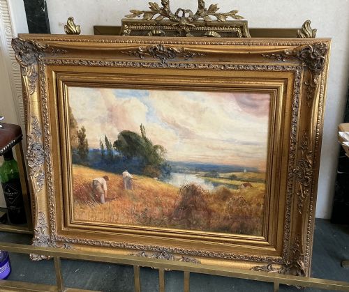 FREDERICK HINES WATERCOLOUR HARVESTING BY THE RIVER - ADDITIONAL PHOTO 1