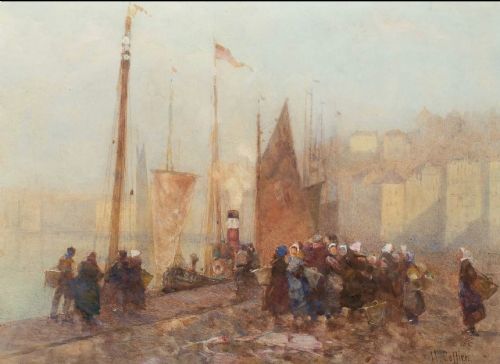 Hector Caffieri Watercolour ‘ Landingthe Catch Boulogne’
