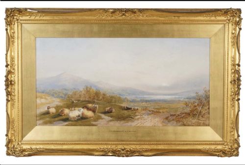 CORNELIUS PEARSON &THOMAS FRANCIS WAINWRIGHT WATERCOLOUR ‘ LANDSCAPE WITH SHEEP’