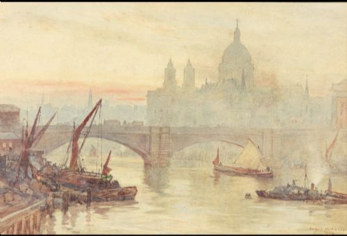 Herbert Menzies Marshall Watercolour ‘ St Pauls  Cathedral from the Surrey Side at Southwark’