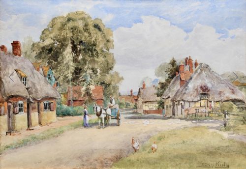 Yeend King Watecolour ‘Rural Folk Conversing in a Village Street ‘