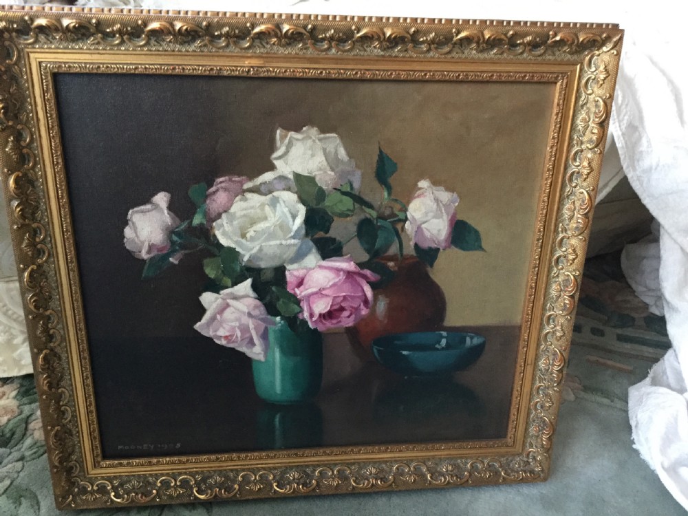 EDWARD HARTLEY MOONEY OIL PAINTING ‘ STILL LIFE OF ROSES ‘ View II