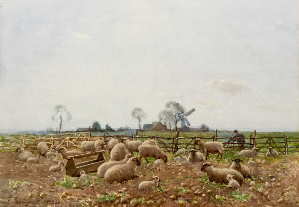 R.HAMILTON CHAPMAN WATERCOLOUR ‘ A SHEPHERD AND HIS FLOCK’