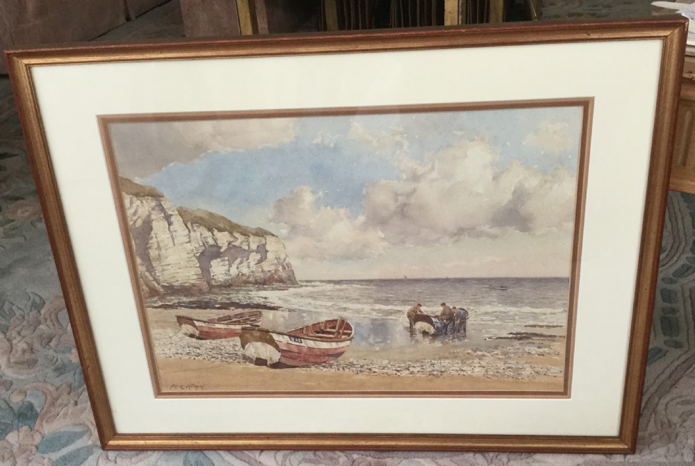 JOHN ERNEST AITKEN WATERCOLOUR ‘HAULING IN THE BOAT’ View II