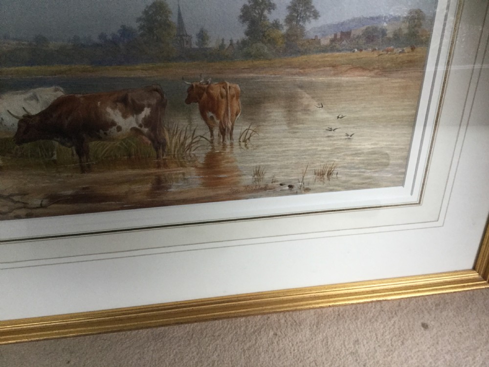 JAMES WALSHAM BALDOCK WATERCOLOUR ‘RIVER SCENE IN SUMMERTIME WITH CATTLE WATERING’ View III