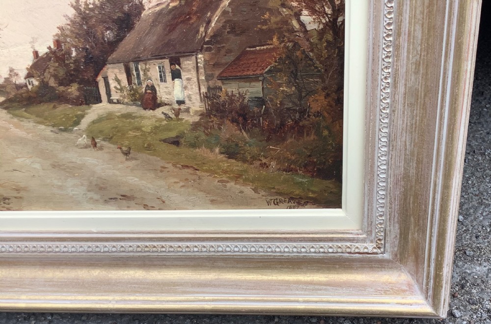 WILLIAM GREAVES OIL PAINTING ‘ RURAL LANDSCAPE WITH FIGURES,CATTLE ,DUCKS AND HENS’ View III