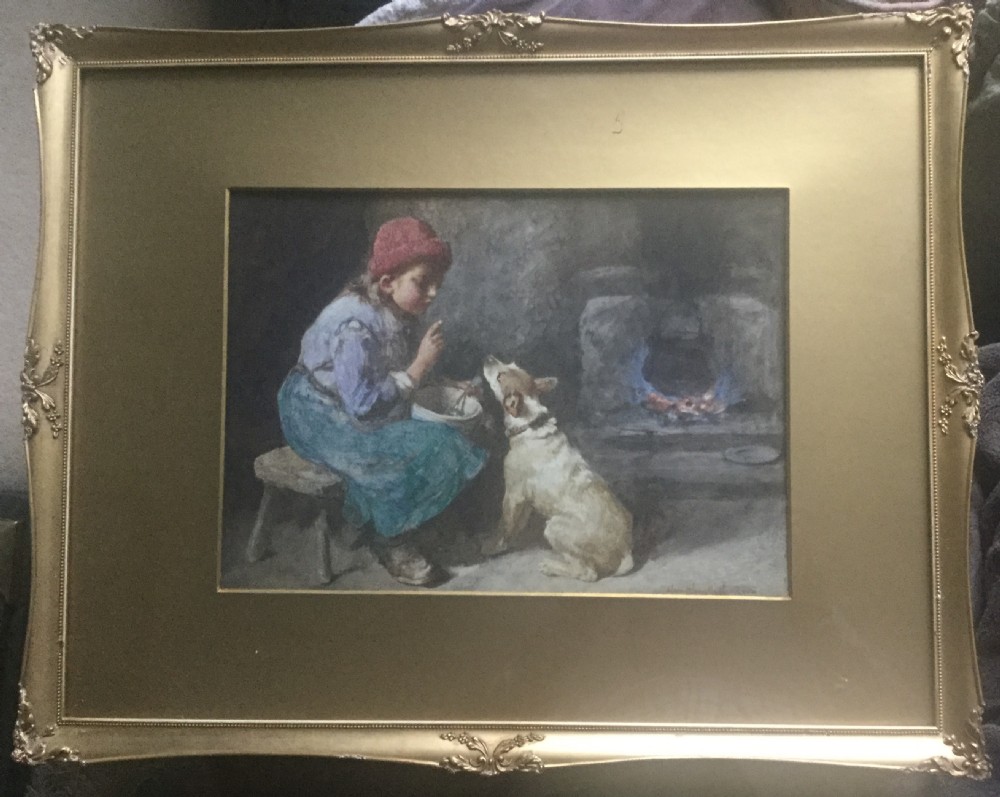 JOHN HENRY HENSHALL WATERCOLOUR ‘ THE BEGGING DOG ‘ View II
