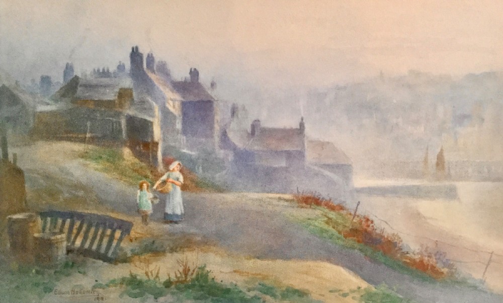 EDWIN BOTTOMLEY WATERCOLOUR  ‘ HENRIETTA STREET, WHITBY ,YORKSHIRE’