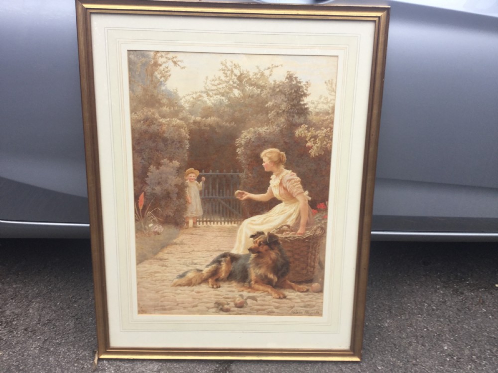 HELENA MAGUIRE WATERCOLOUR’ COLLECTING APPLES IN THE COTTAGE GARDEN’ View IV