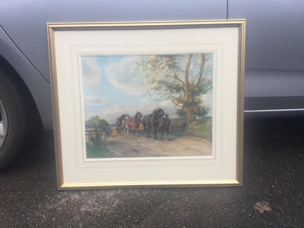 DAVID THOMAS ROBERTSON WATERCOLOUR  ‘FARMER LEADING A TEAM OF HORSES PULLING A CART OF LOGS’  View II