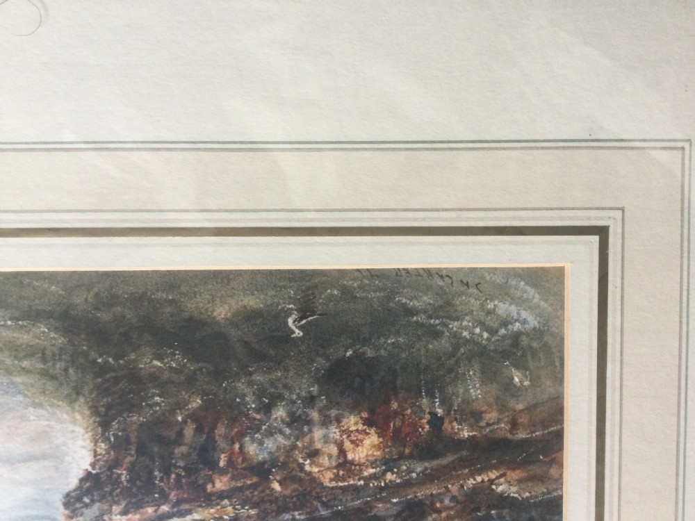 A 19th-century watercolour painting depicting a choppy sea with crashing waves against rocky cliffs under a muted grey sky. View XIII