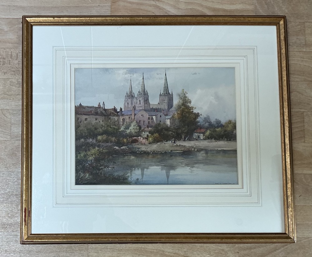 NOEL HARRY LEAVER WATERCOLOUR ‘ LICHFIELD CATHEDRAL’ View II
