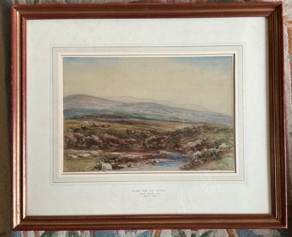 A 19th-century Victorian watercolour painting by James Orrock depicting a rural Lancashire landscape with rolling hills, cattle grazing, and a stream under a soft pale sky. View II