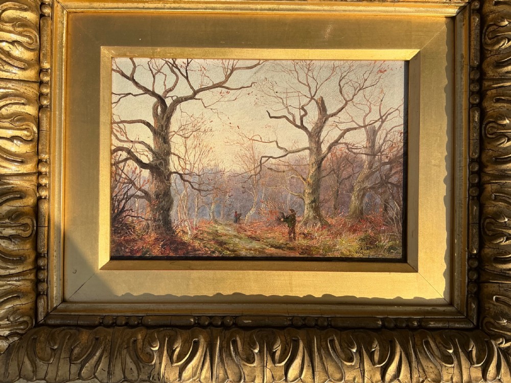 WILLIAM GREAVES PAIR OIL PAINTINGS ‘ FIGURES IN WOODED LANDSCAPES’ View II