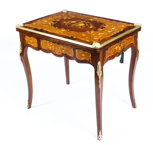 Antique French Burr Walnut Marquetry Card / Backgammon Table 19th Century