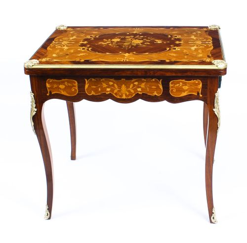 fig 1. Antique French Burr Walnut Marquetry Card / Backgammon Table 19th Century