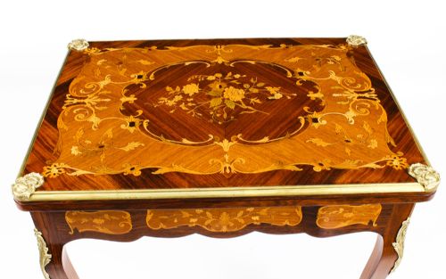 fig 5. Antique French Burr Walnut Marquetry Card / Backgammon Table 19th Century