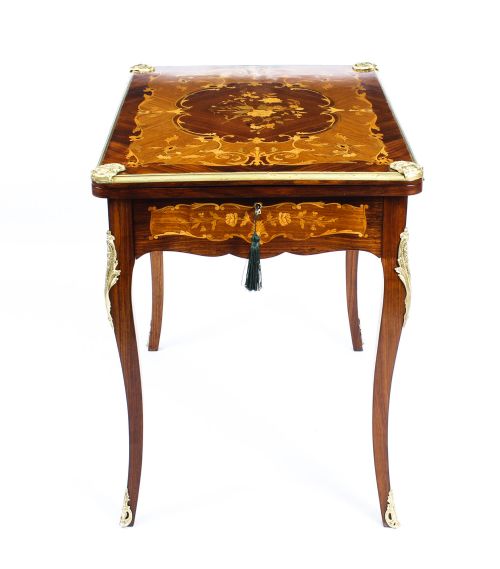 fig 6. Antique French Burr Walnut Marquetry Card / Backgammon Table 19th Century