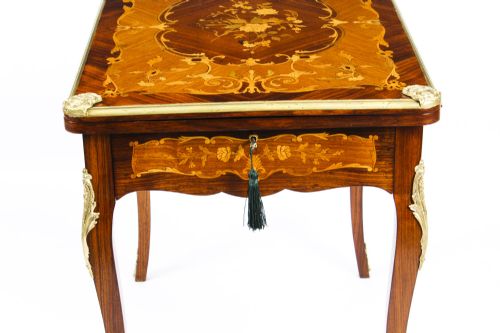 fig 7. Antique French Burr Walnut Marquetry Card / Backgammon Table 19th Century