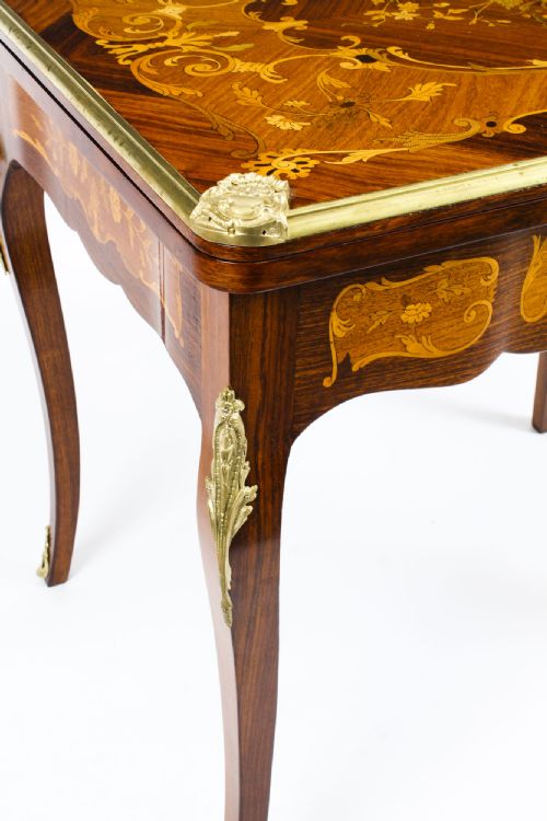 fig 8. Antique French Burr Walnut Marquetry Card / Backgammon Table 19th Century
