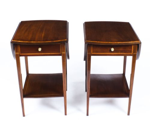 fig 1. Antique Pair of Edwardian Inlaid Mahogany Bedside Tables c1900