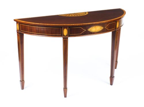 fig 1. Antique Near Pair Mahogany and Satinwood Inlaid Side Console Tables 19th C