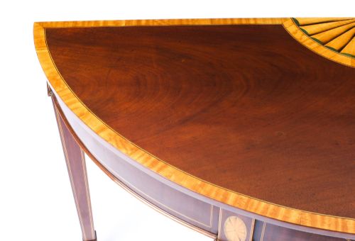 fig 3. Antique Near Pair Mahogany and Satinwood Inlaid Side Console Tables 19th C