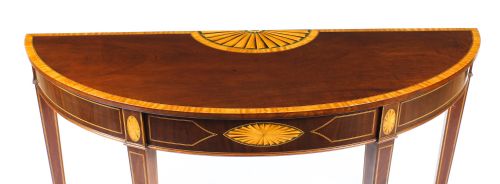 fig 4. Antique Near Pair Mahogany and Satinwood Inlaid Side Console Tables 19th C