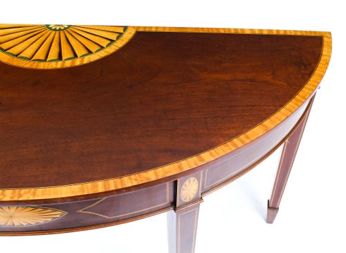 fig 5. Antique Near Pair Mahogany and Satinwood Inlaid Side Console Tables 19th C