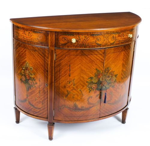 Antique Edwardian Satinwood Demi Lune Cabinet 19th Century