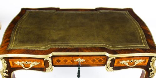 fig 2. Antique French Kingwood Parquetry Ormolu Bureau Plat Desk 19th C