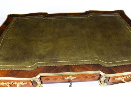 fig 3. Antique French Kingwood Parquetry Ormolu Bureau Plat Desk 19th C