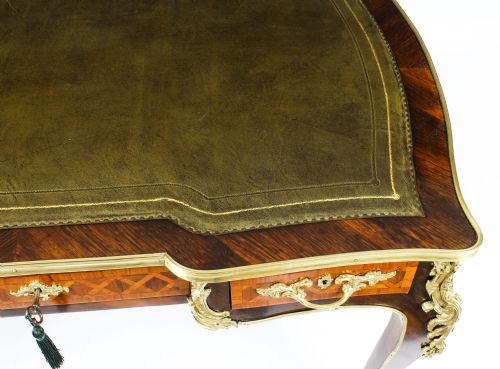 fig 4. Antique French Kingwood Parquetry Ormolu Bureau Plat Desk 19th C