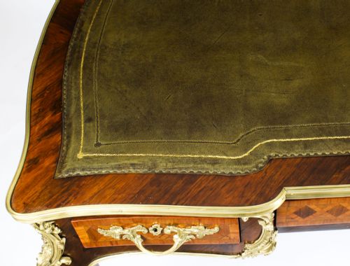 fig 5. Antique French Kingwood Parquetry Ormolu Bureau Plat Desk 19th C